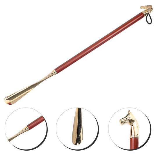 Metall-Schuhlöffel mit Pferdekopf, 56 cm lang, braun – Praktische Hilfe beim Schuhe Anziehen, hochwertig & langlebig (keine Versandkosten)