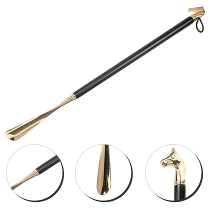 Metall-Schuhlöffel mit Pferdekopf, 56 cm lang, schwarz – Praktische Hilfe beim Schuhe Anziehen, hochwertig & langlebig (keine Versandkosten)