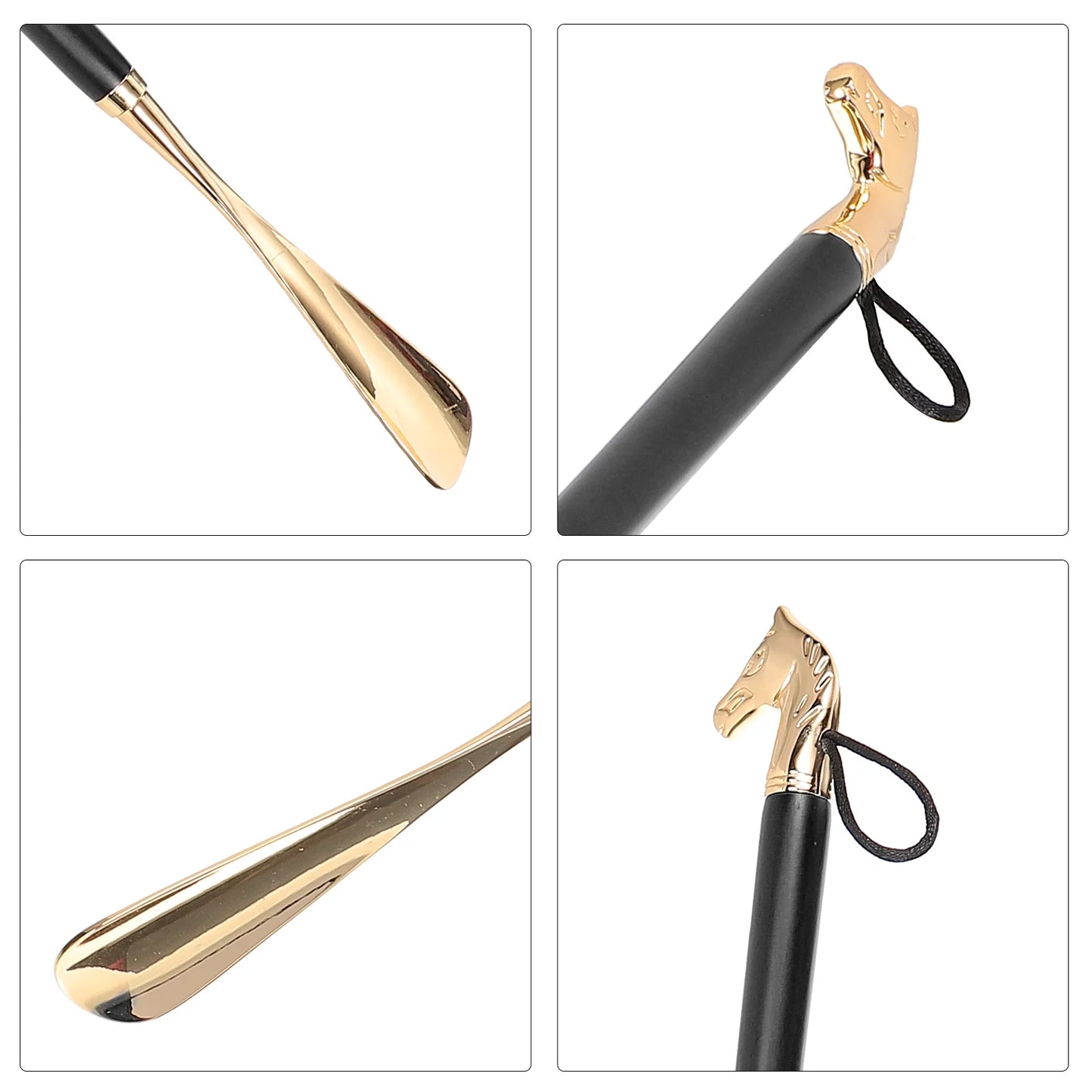 Metall-Schuhlöffel mit Pferdekopf, 56 cm lang, braun – Praktische Hilfe beim Schuhe Anziehen, hochwertig & langlebig (keine Versandkosten)